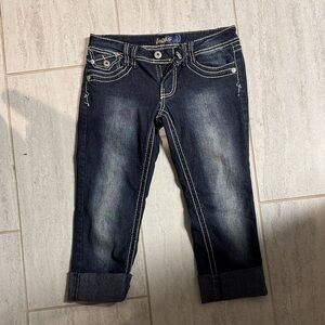 Angels Dark Wash Cropped Jeans with Contrast Stitching - Dark Blue